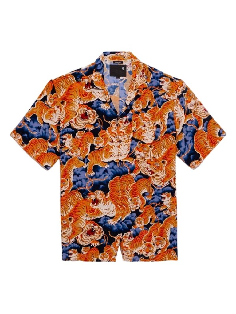 R13 Oversized Hawaiian Shirt In Orange Tiger